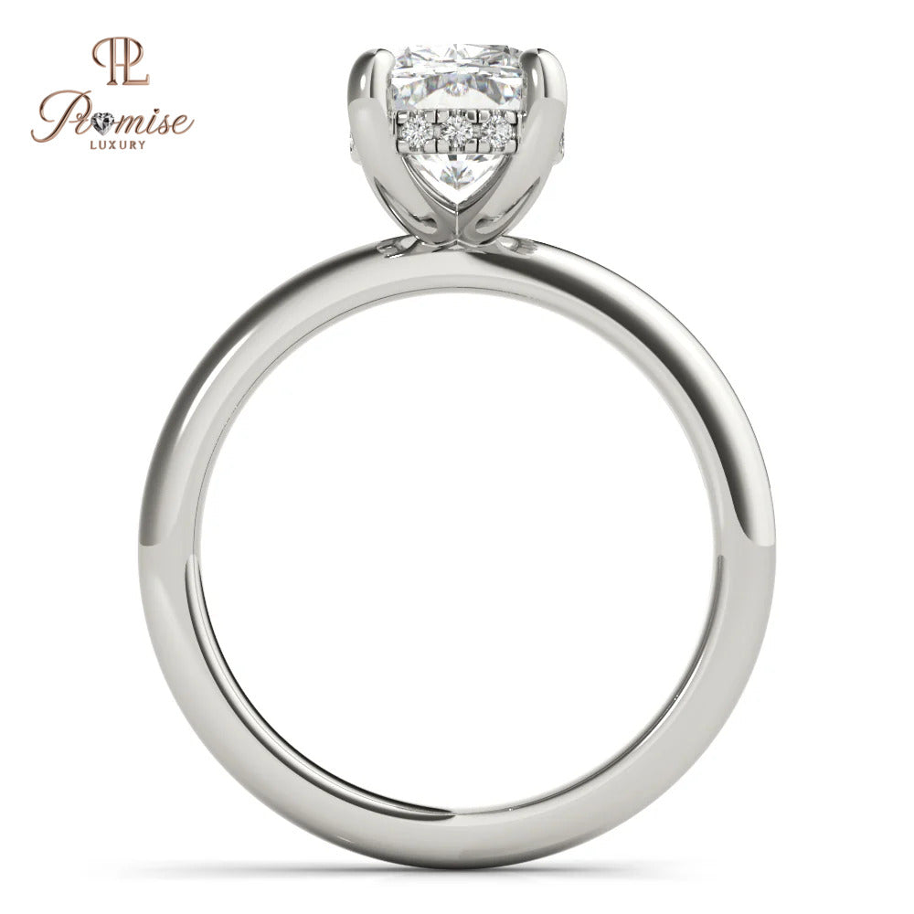 Elongated Cushion Diamond Engagement Ring – Classic 14K Gold Hidden halo Ring