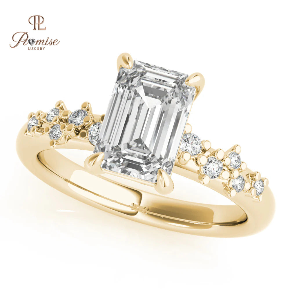 Emerald Cut Diamond Cluster Engagement Ring – Vintage Style Wedding Ring for Women