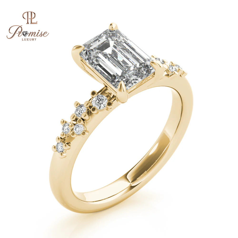 Emerald Cut Diamond Cluster Engagement Ring – Vintage Style Wedding Ring for Women