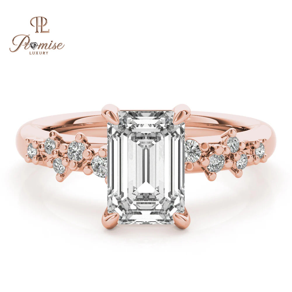 Emerald Cut Diamond Cluster Engagement Ring – Vintage Style Wedding Ring for Women