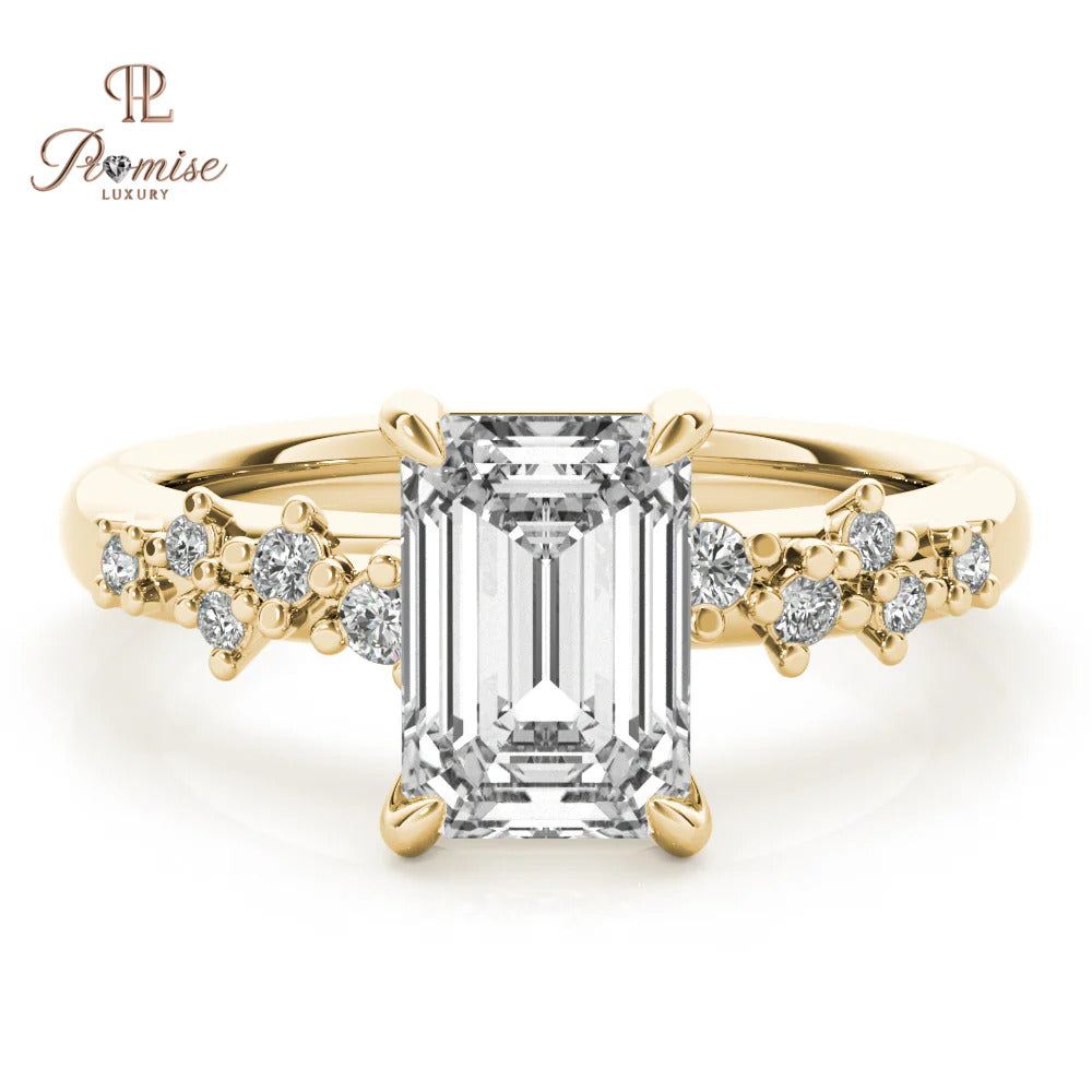 Emerald Cut Diamond Cluster Engagement Ring – Vintage Style Wedding Ring for Women