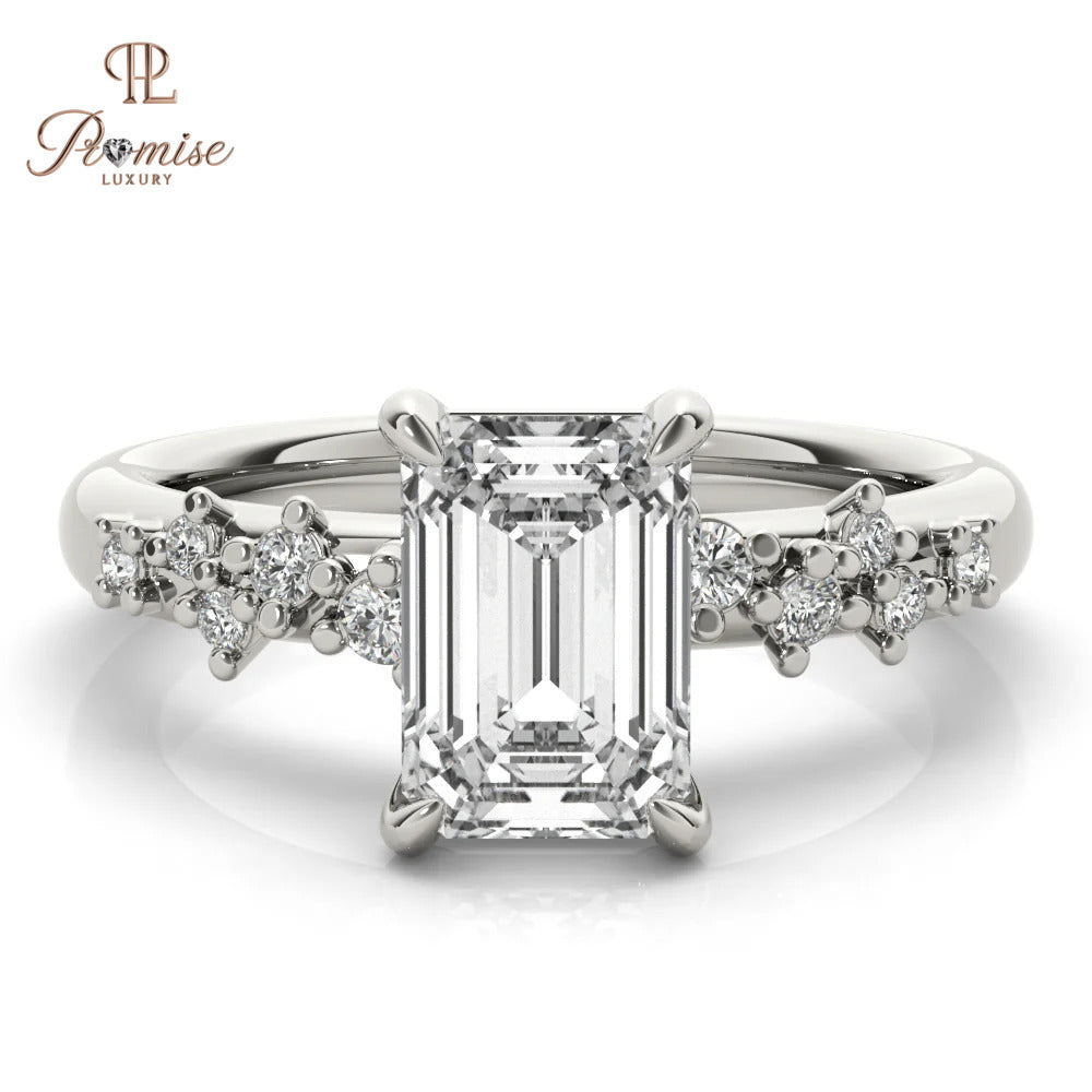 Emerald Cut Diamond Cluster Engagement Ring – Vintage Style Wedding Ring for Women