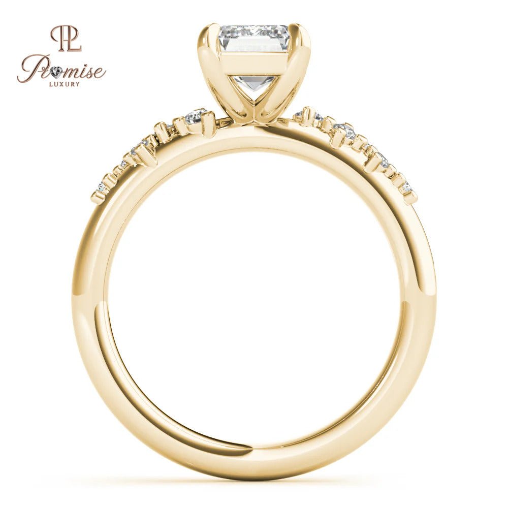 Emerald Cut Diamond Cluster Engagement Ring – Vintage Style Wedding Ring for Women