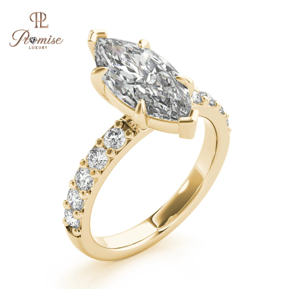 Elegant Marquise Diamond Engagement Ring with Side Diamonds – Gold Wedding Ring