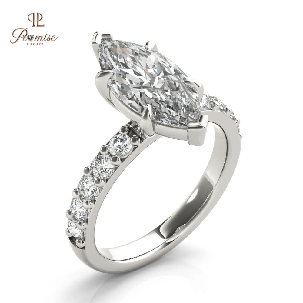 Elegant Marquise Diamond Engagement Ring with Side Diamonds – Gold Wedding Ring