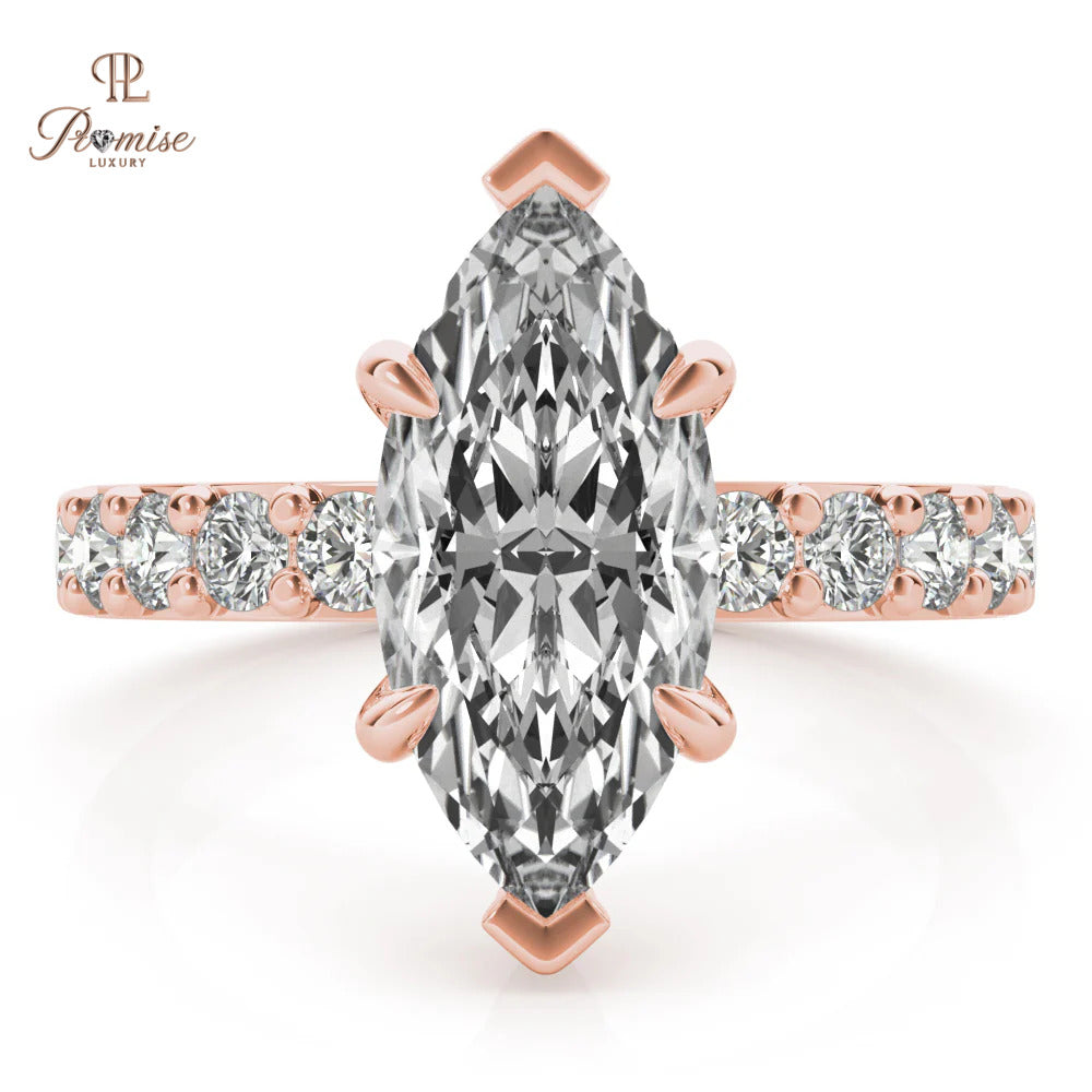 Elegant Marquise Diamond Engagement Ring with Side Diamonds – Gold Wedding Ring