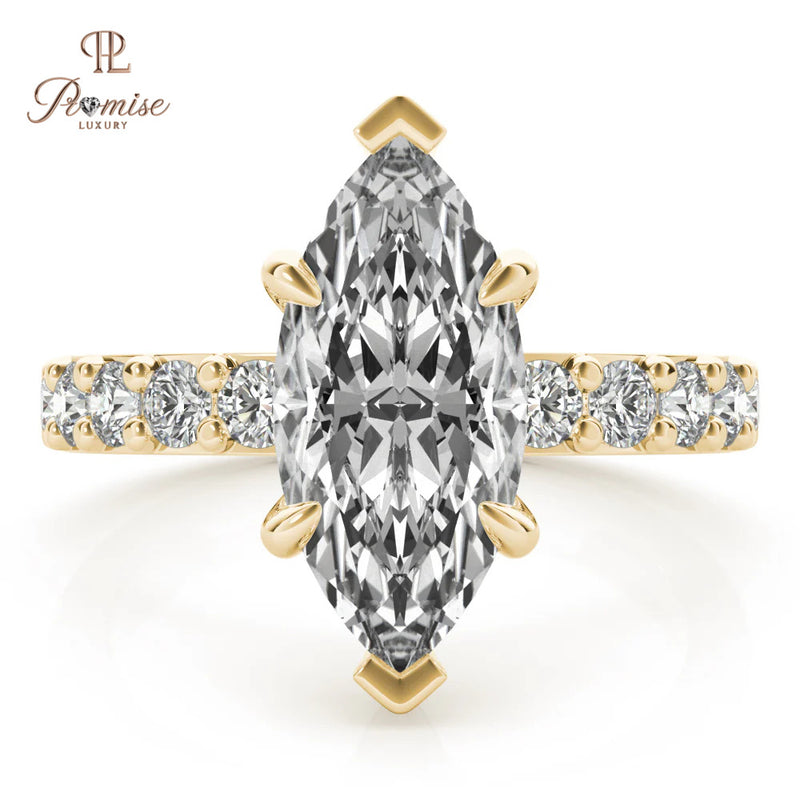Elegant Marquise Diamond Engagement Ring with Side Diamonds – Gold Wedding Ring