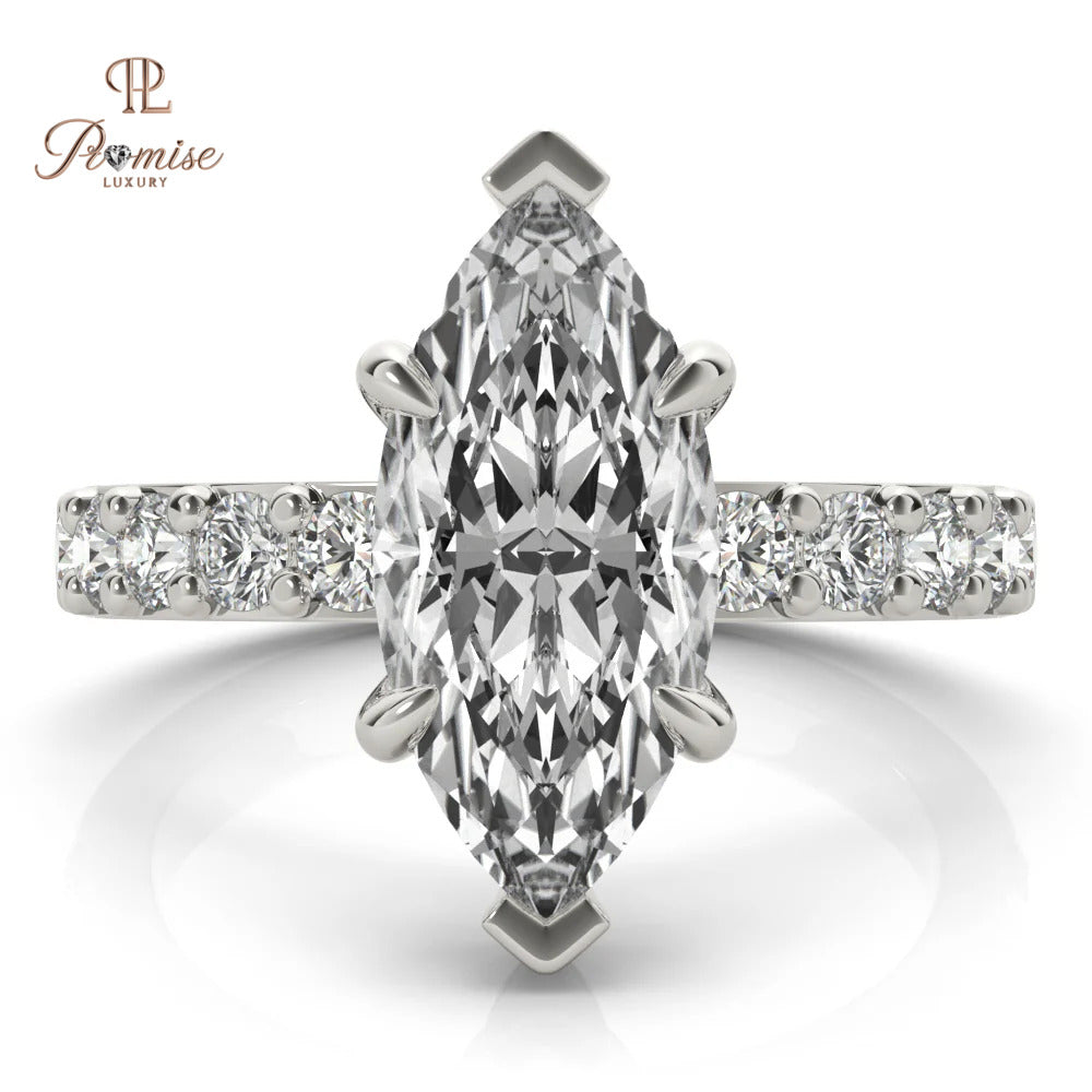 Elegant Marquise Diamond Engagement Ring with Side Diamonds – Gold Wedding Ring
