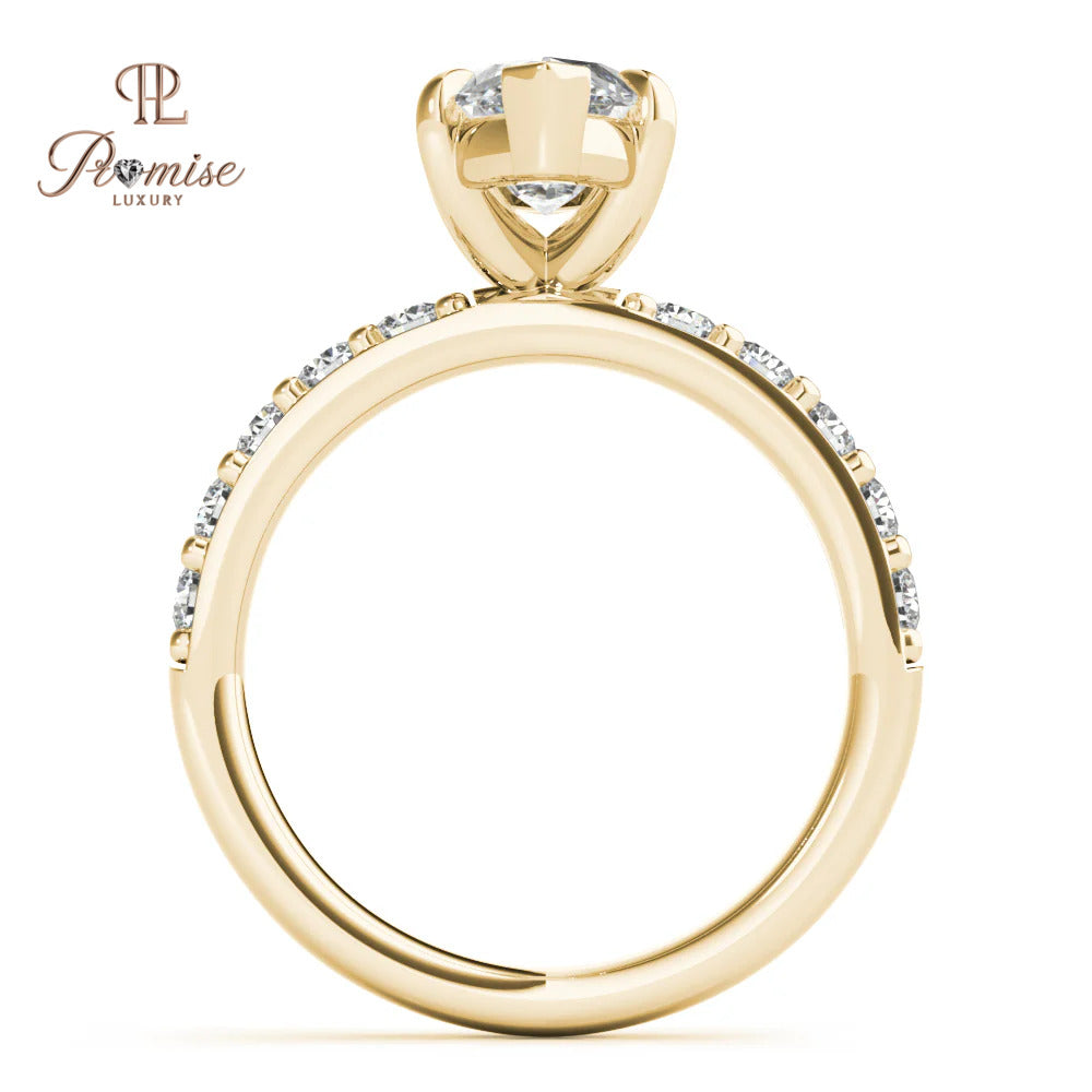 Elegant Marquise Diamond Engagement Ring with Side Diamonds – Gold Wedding Ring