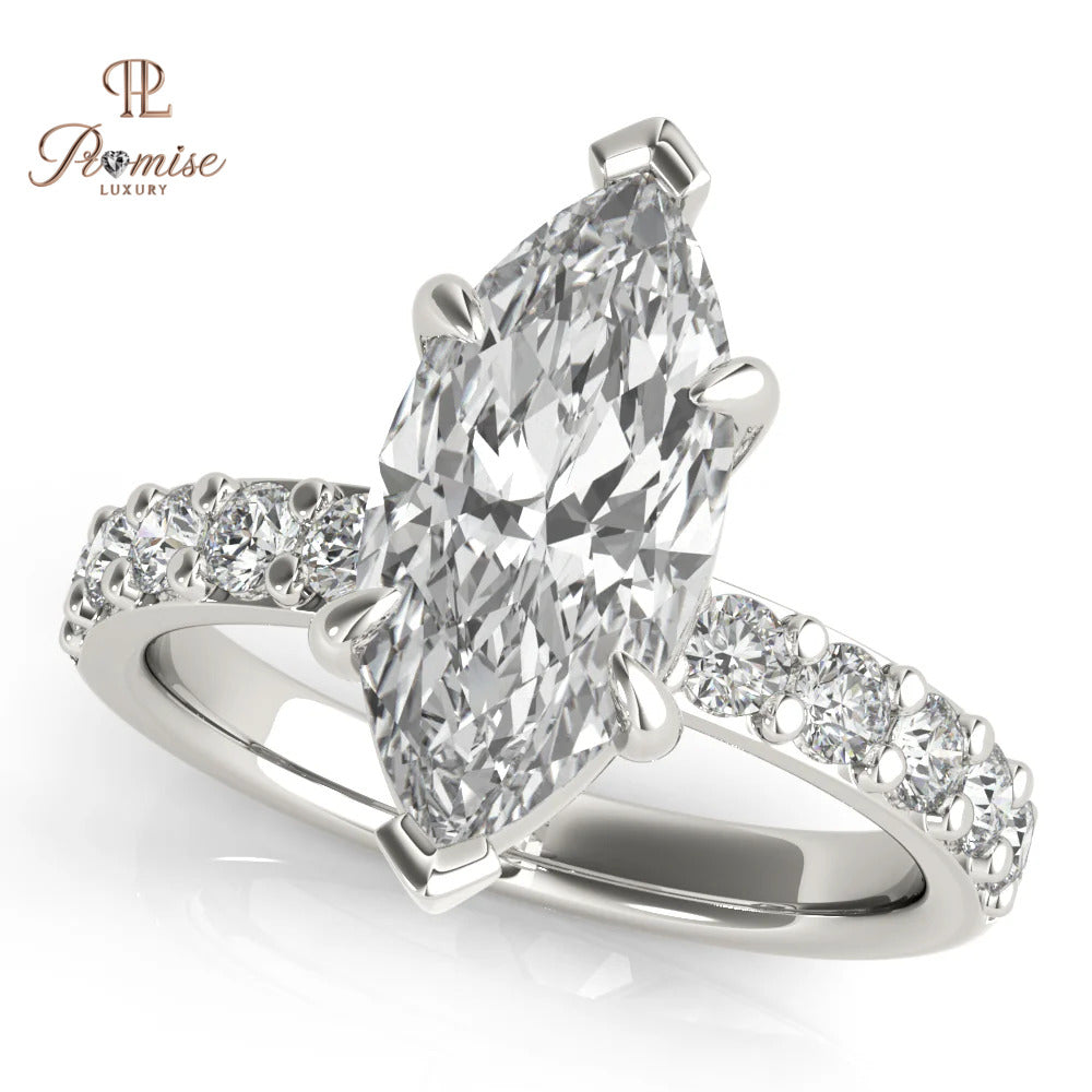 Elegant Marquise Diamond Engagement Ring with Side Diamonds – Gold Wedding Ring
