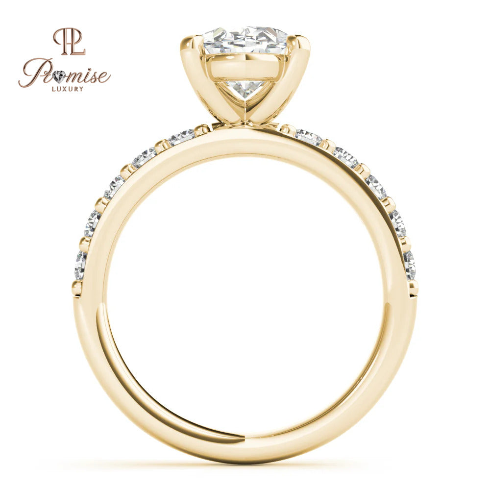 Oval Cut Lab Diamond Solitaire Engagement Ring with Accent Diamonds – 14K Gold Bridal Ring