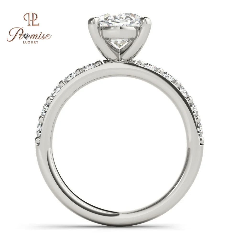 Oval Cut Lab Diamond Solitaire Engagement Ring with Accent Diamonds – 14K Gold Bridal Ring