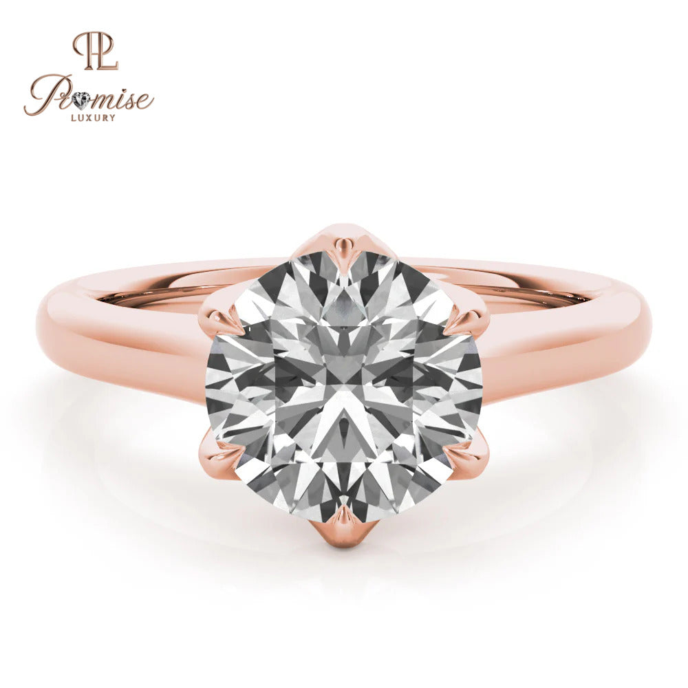 Luxury Peony Style Ring – Round Cut 6 Prong Solitaire for Brides