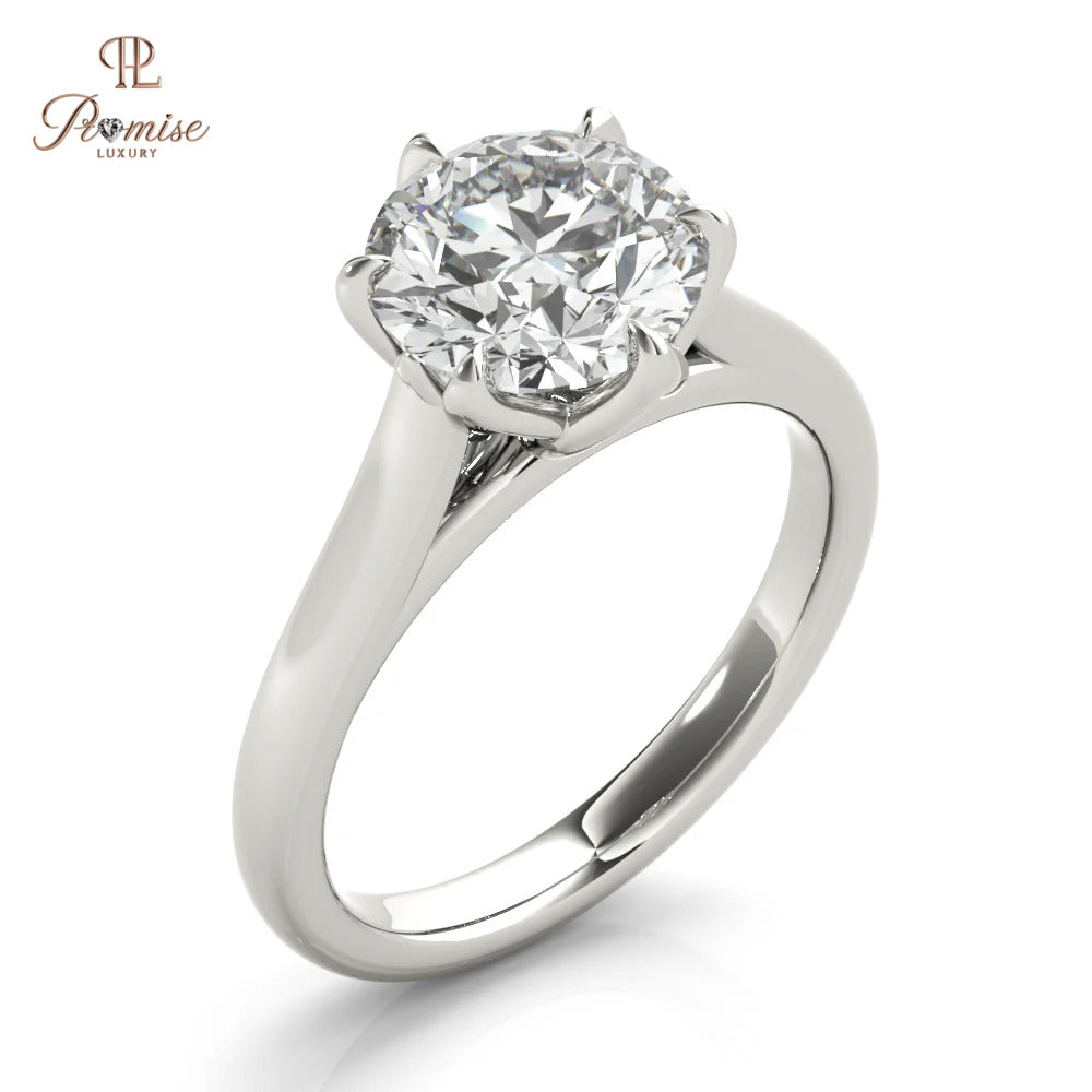 Luxury Peony Style Ring – Round Cut 6 Prong Solitaire for Brides