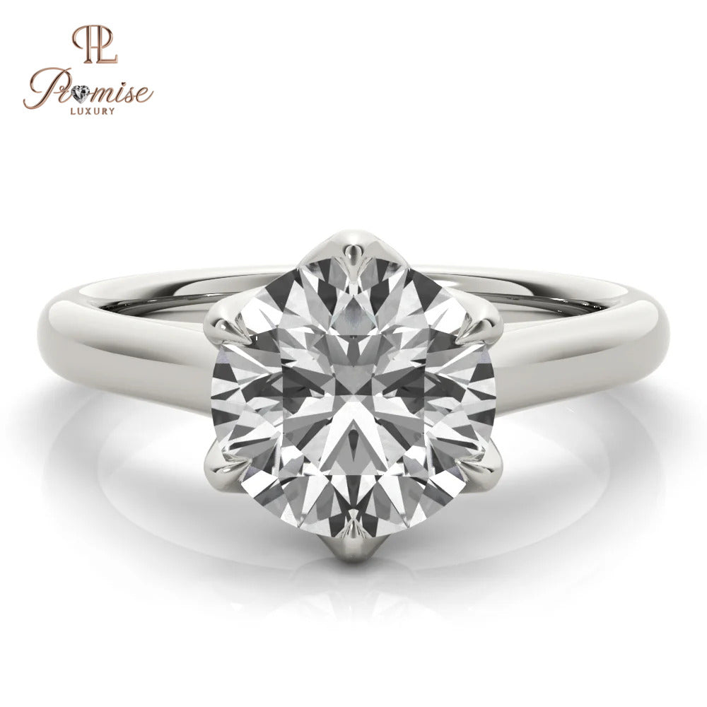 Luxury Peony Style Ring – Round Cut 6 Prong Solitaire for Brides