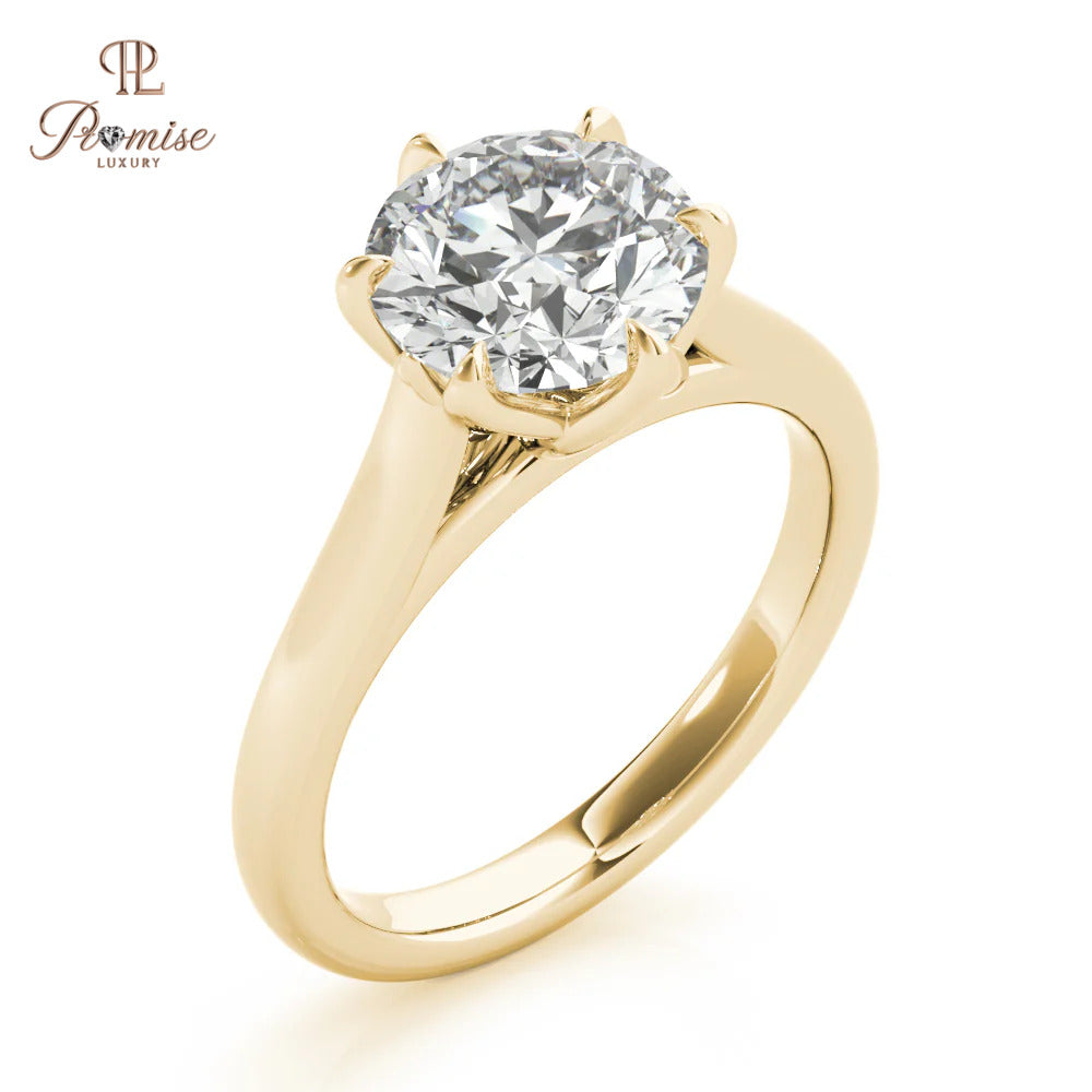 Luxury Peony Style Ring – Round Cut 6 Prong Solitaire for Brides
