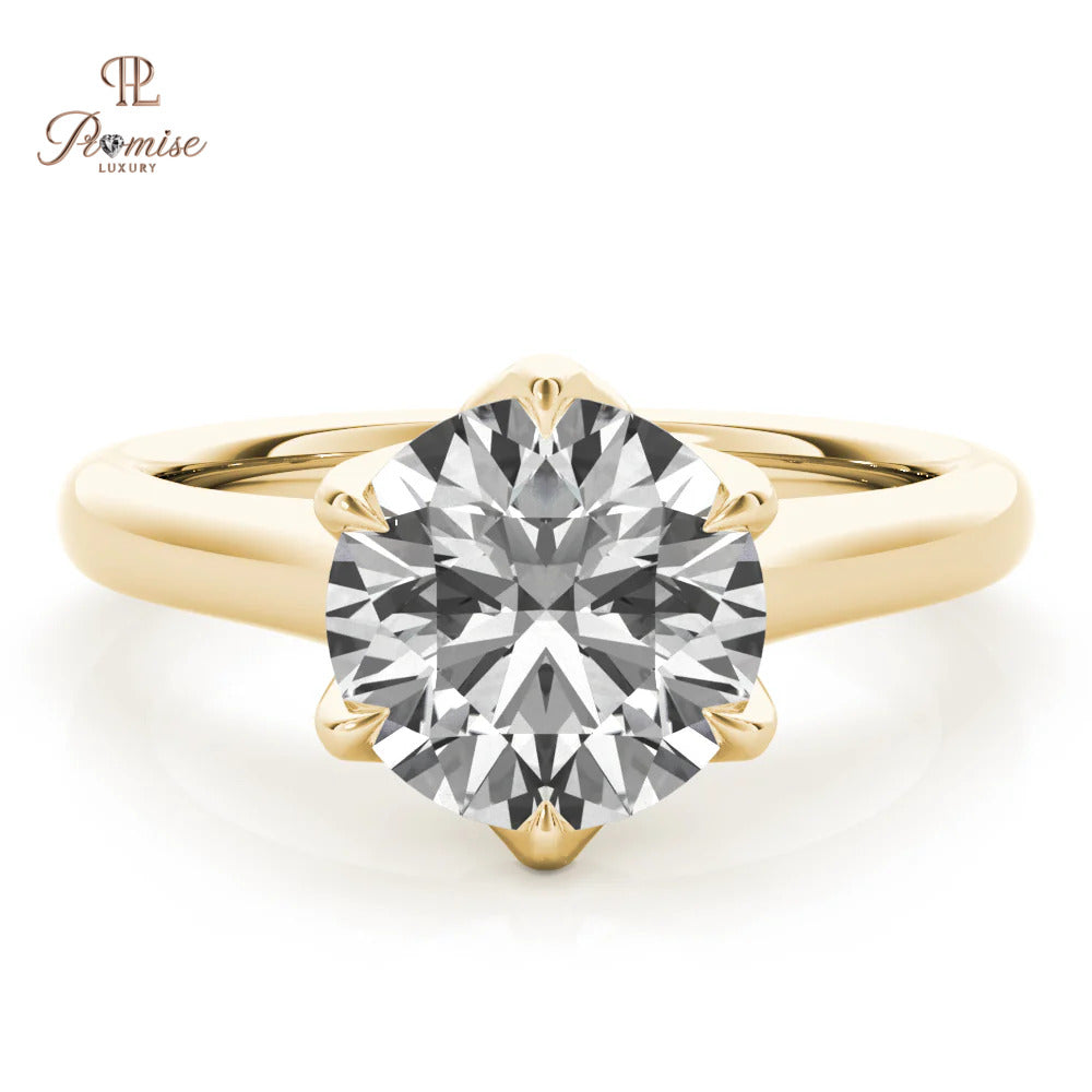 Luxury Peony Style Ring – Round Cut 6 Prong Solitaire for Brides