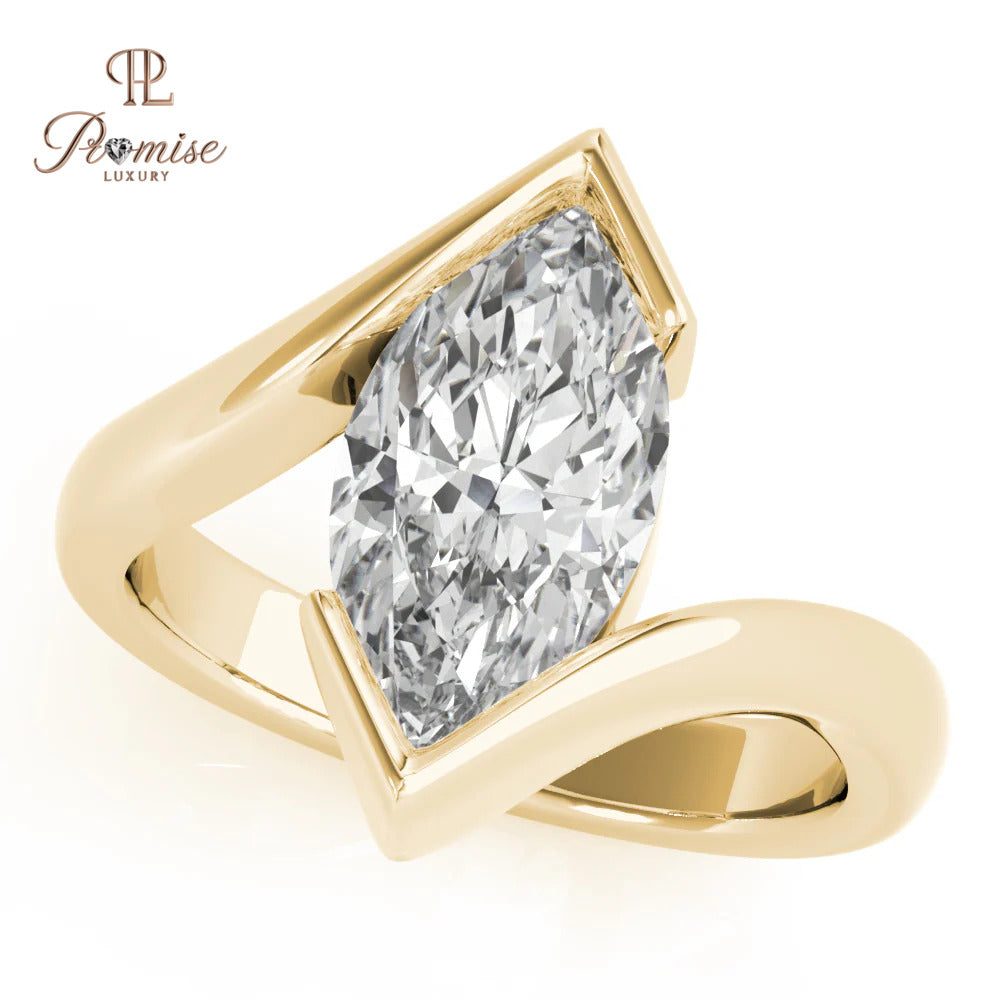 Marquise Diamond Half Bezel Ring in 14K Gold – Modern Minimalist Engagement Ring