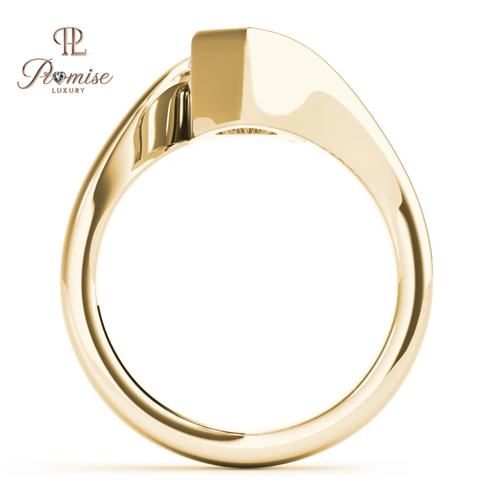 Marquise Diamond Half Bezel Ring in 14K Gold – Modern Minimalist Engagement Ring