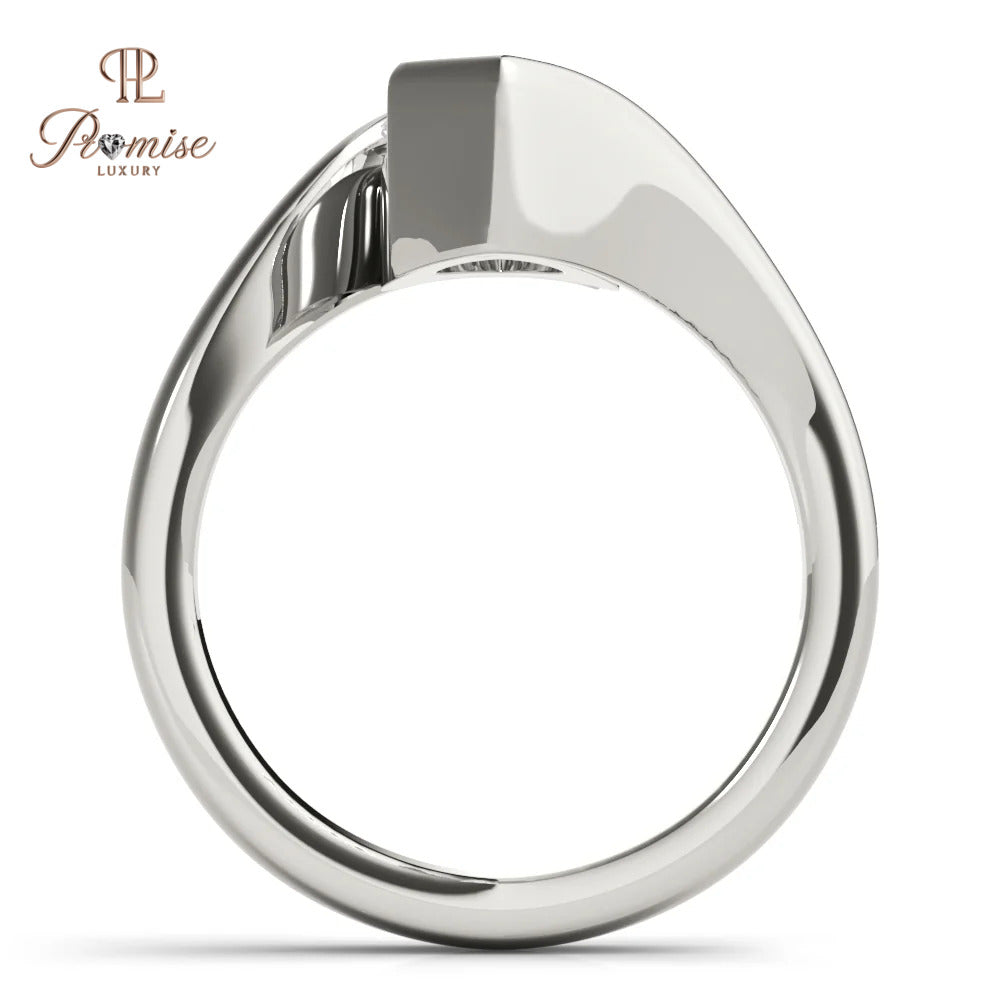 Marquise Diamond Half Bezel Ring in 14K Gold – Modern Minimalist Engagement Ring