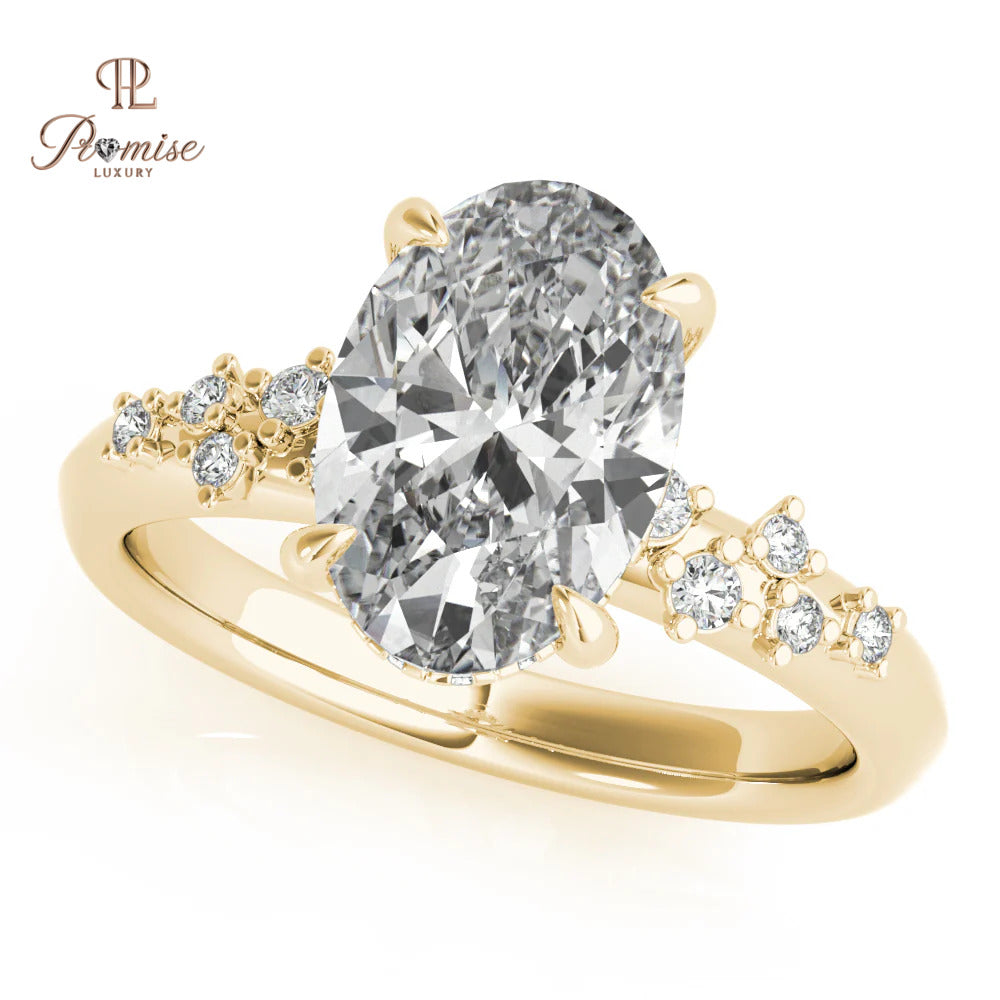 Oval Diamond Cluster Engagement Ring – Hidden Halo 14K Gold Bridal Ring