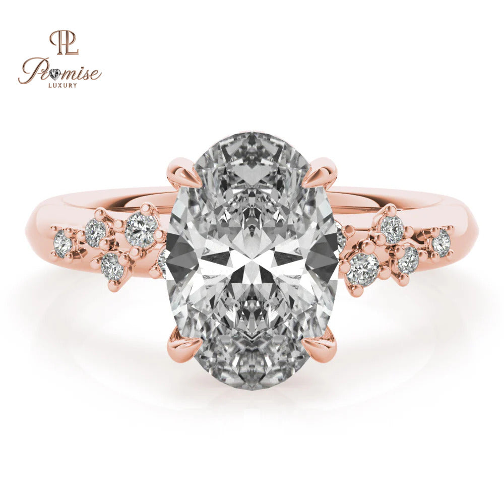 Oval Diamond Cluster Engagement Ring – Hidden Halo 14K Gold Bridal Ring