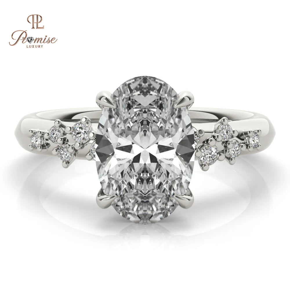 Oval Diamond Cluster Engagement Ring – Hidden Halo 14K Gold Bridal Ring