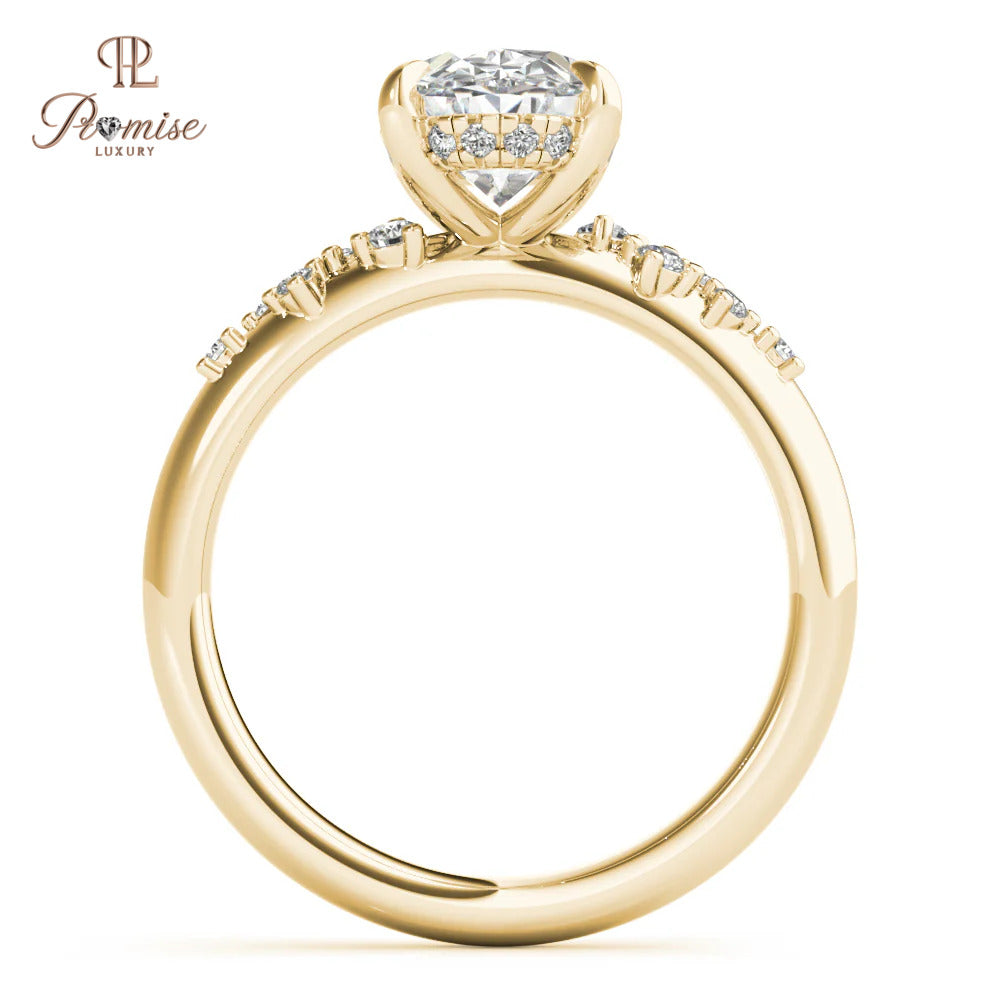 Oval Diamond Cluster Engagement Ring – Hidden Halo 14K Gold Bridal Ring