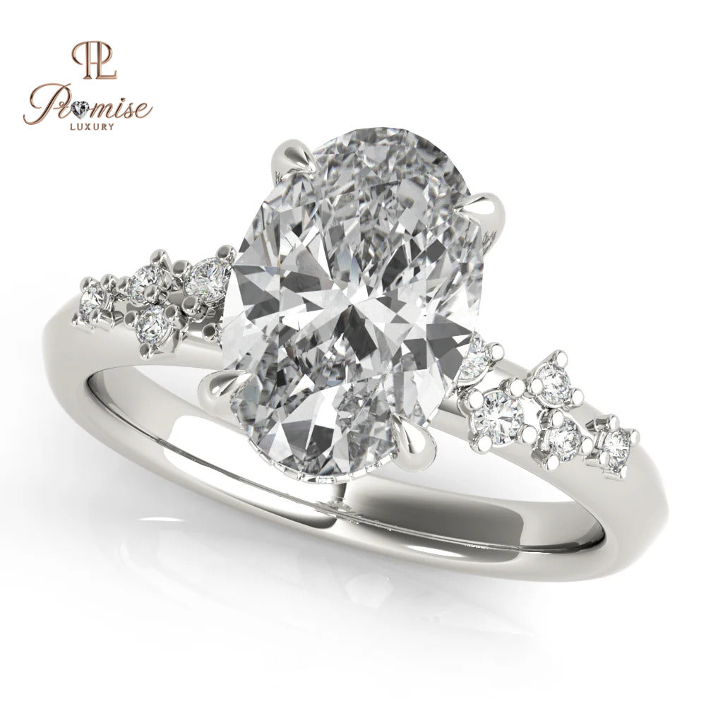 Oval Diamond Cluster Engagement Ring – Hidden Halo 14K Gold Bridal Ring
