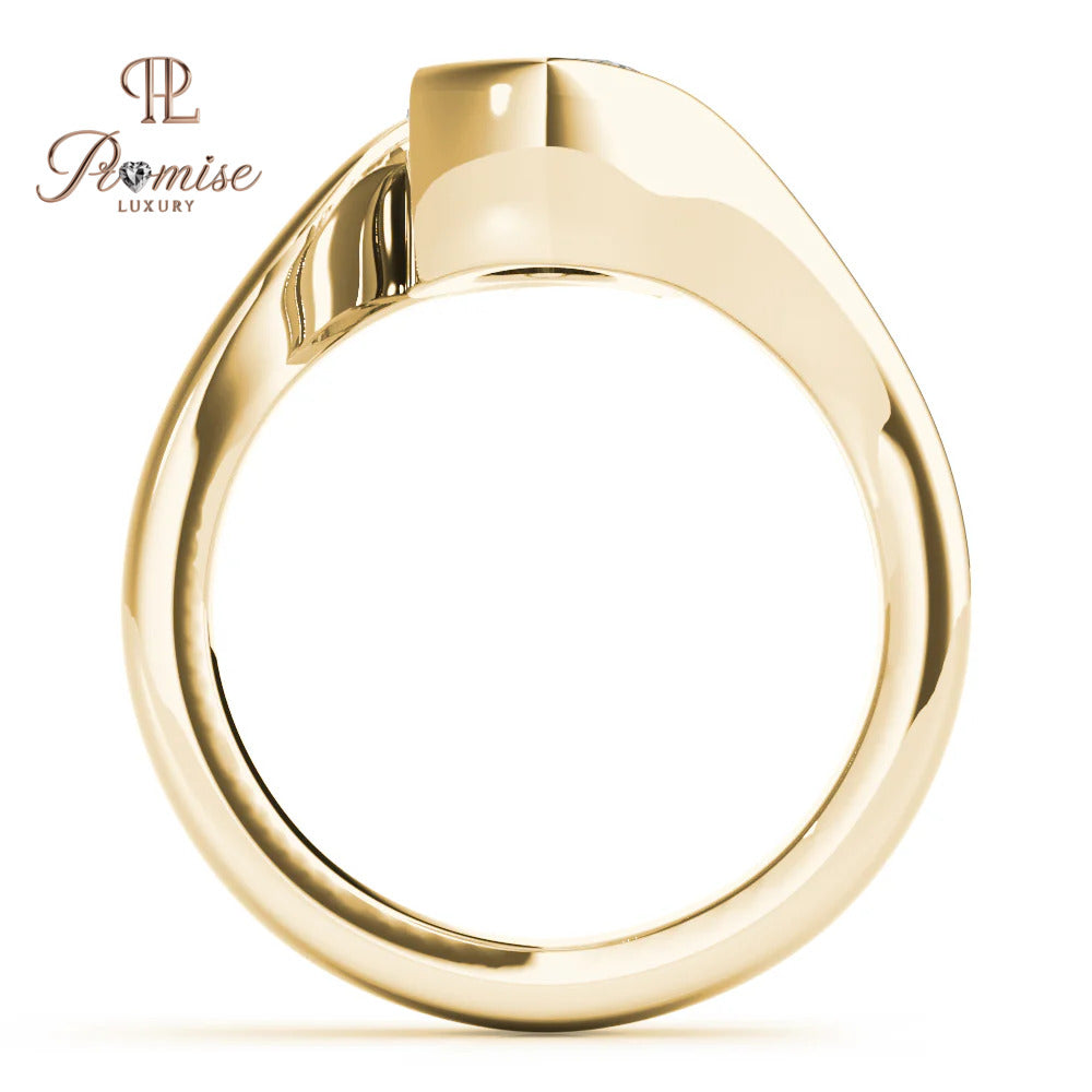 Minimalist Oval Diamond Ring – Half Bezel Engagement Ring in 14K Gold
