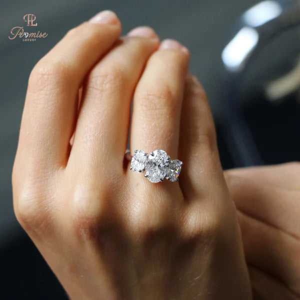 Stunning Oval Cut Three Stone Engagement Ring - Elegant Diamond Triology Ring For Women