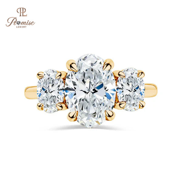 Stunning Oval Cut Three Stone Engagement Ring - Elegant Diamond Triology Ring For Women