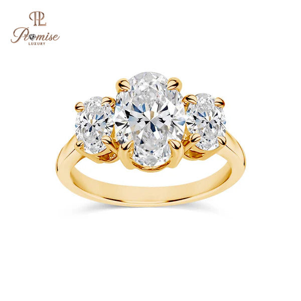 Stunning Oval Cut Three Stone Engagement Ring - Elegant Diamond Triology Ring For Women