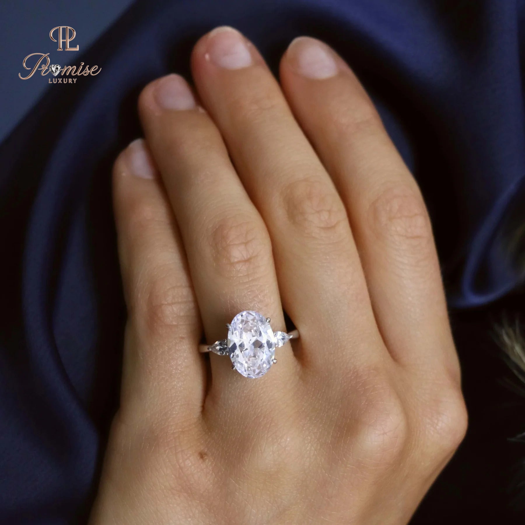 Classic Oval & Pear Three Stone Diamond Ring – Luxury Engagement Ring