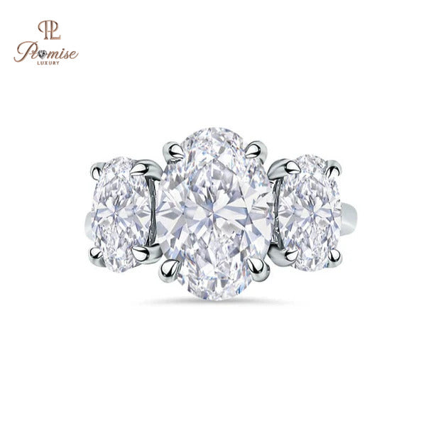 Stunning Oval Cut Three Stone Engagement Ring - Elegant Diamond Triology Ring For Women