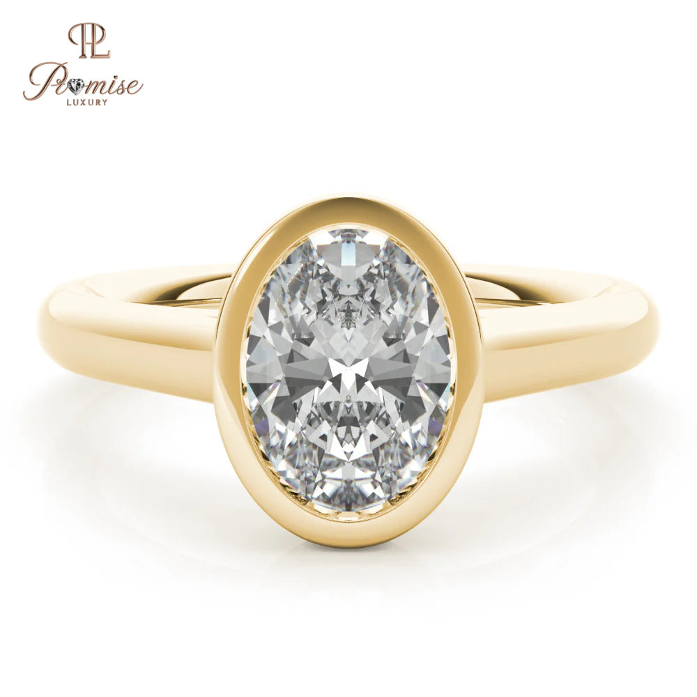 Bezel Set Oval Cut Diamond Engagement Ring – Modern Women’s Ring