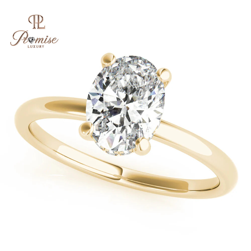 Oval Diamond Hidden Halo Engagement Ring, Oval Cut Diamond Ring, 14K Gold Bridal Ring, Unique Wedding Ring for Women