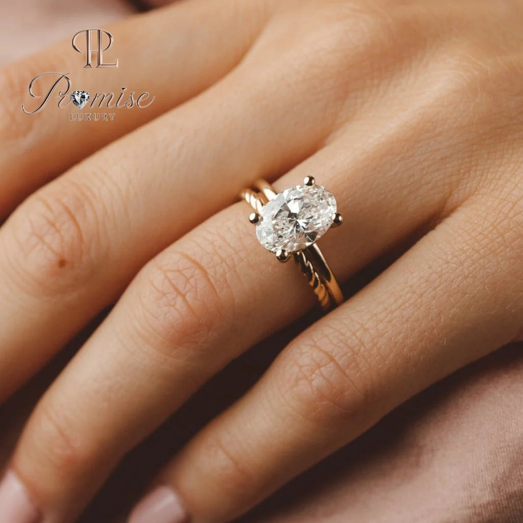 Classic Oval cut lab grown Diamond Solitaire Engagement Ring, Minimalist 18k Gold Wedding Ring, Gift for her