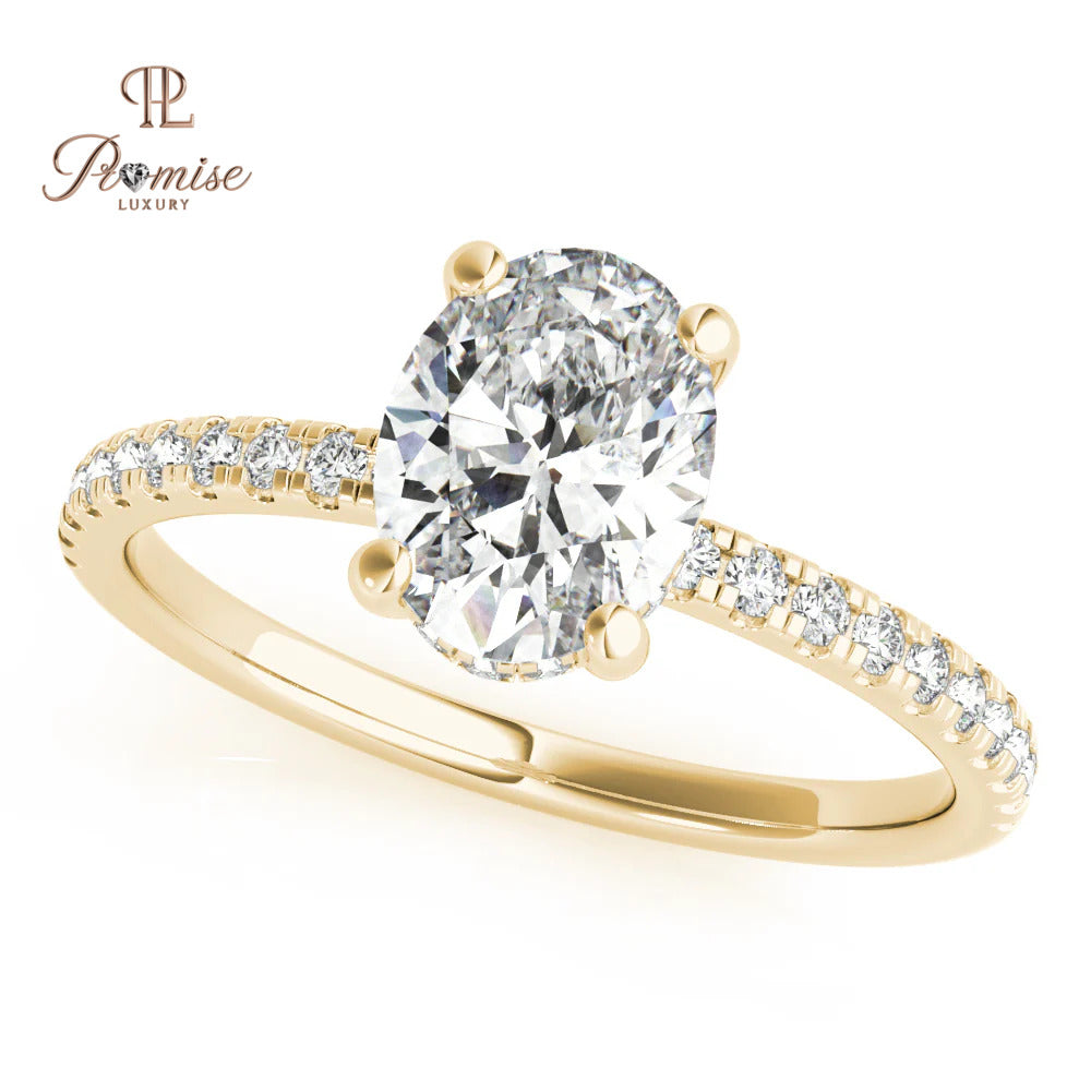 Unique Oval Cut Hidden Halo Engagement Ring in 14K White Gold – Elegant Diamond Ring