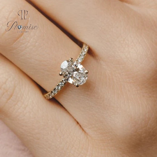 Unique Oval Cut Hidden Halo Engagement Ring in 14K White Gold – Elegant Diamond Ring