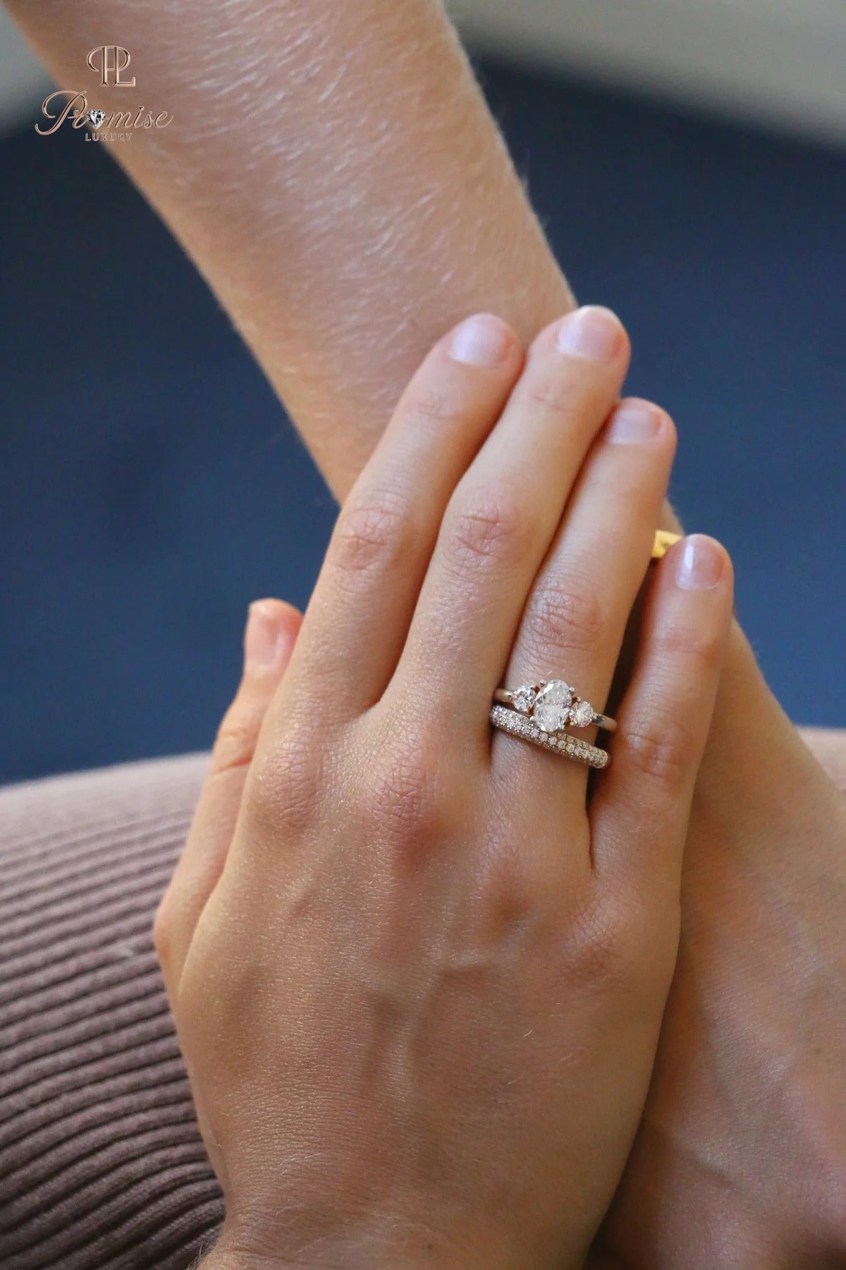Elegant Oval & Round Three Stone Ring - Vintage Style Bridal Ring