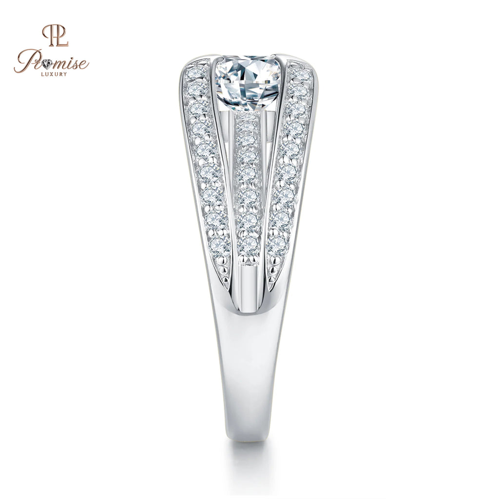 Premium Split Shank pave Diamond Engagement Ring - Round Solitire white Gold Ring