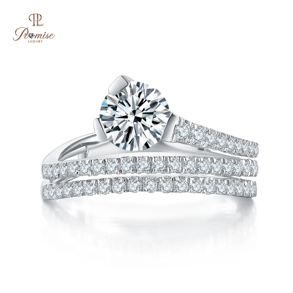 Women’s Unique Feather Round Diamond Ring – Statement Ring