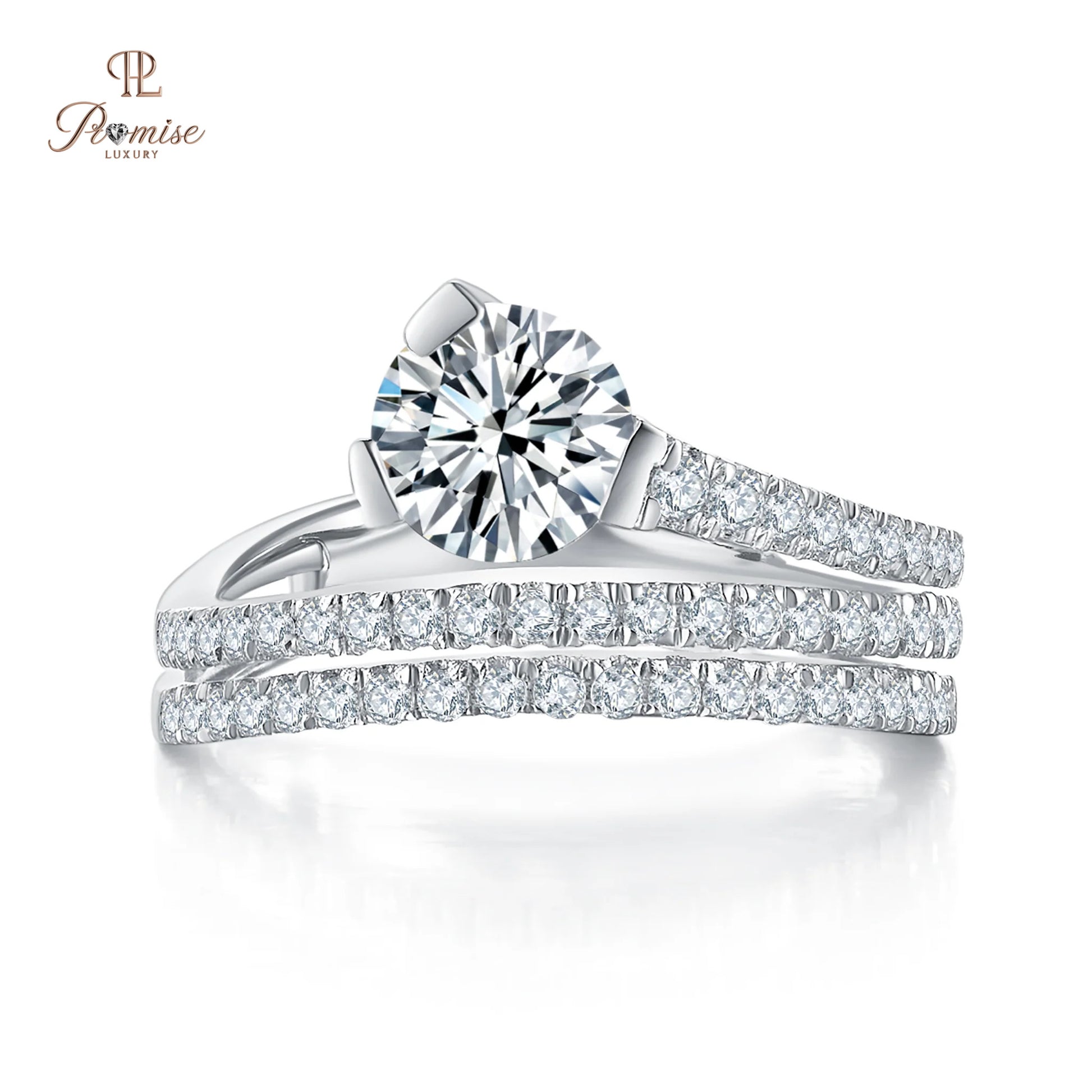 Women’s Unique Feather Round Diamond Ring – Statement Ring