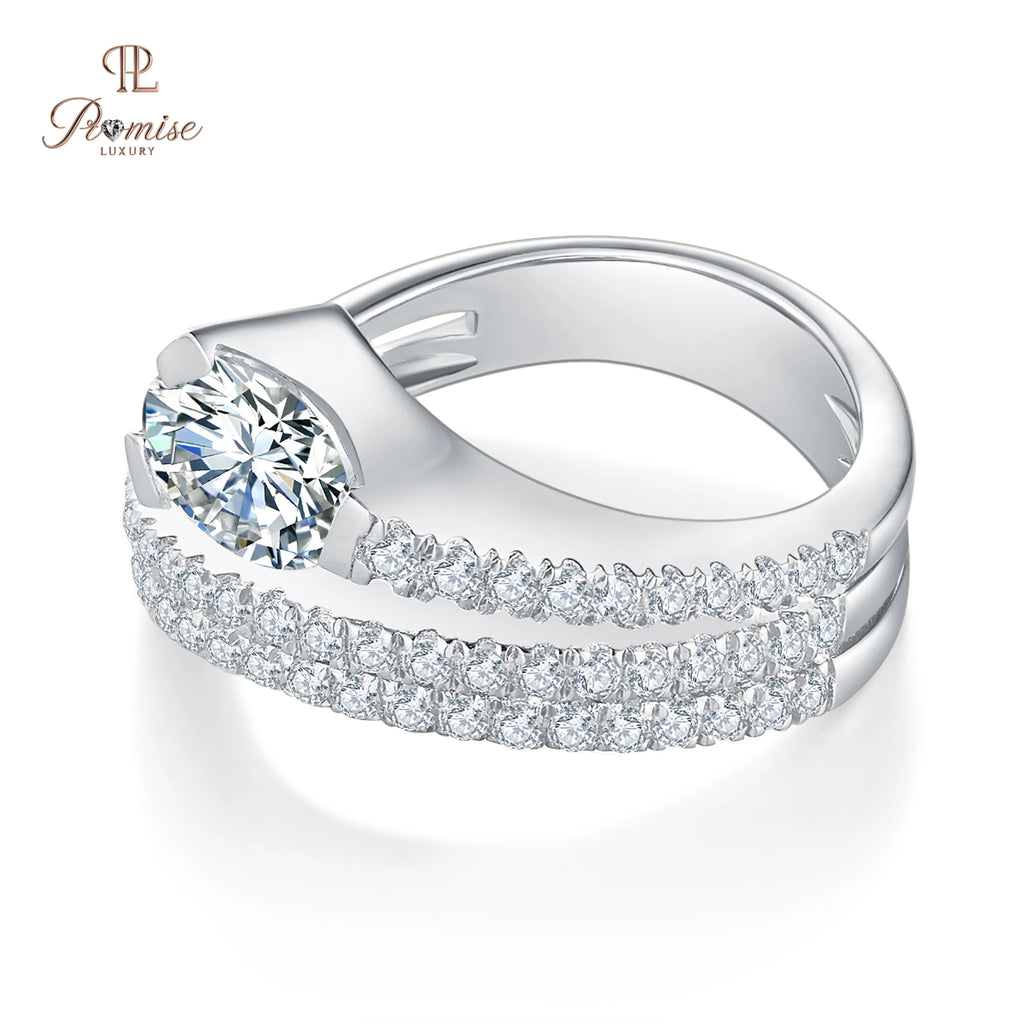 Women’s Unique Feather Round Diamond Ring – Statement Ring