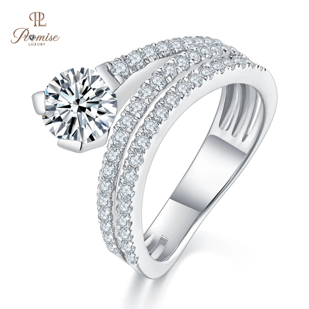 Women’s Unique Feather Round Diamond Ring – Statement Ring