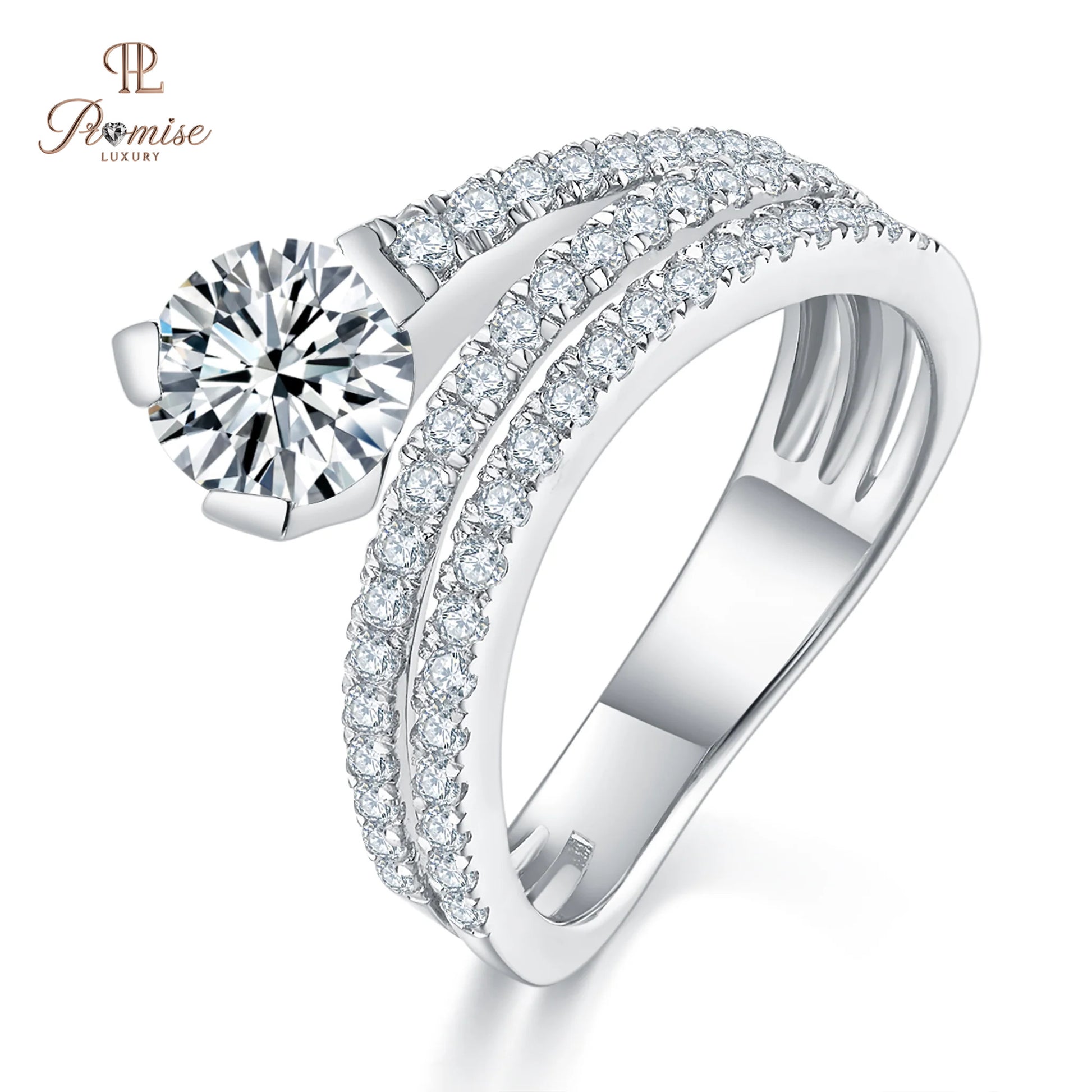 Women’s Unique Feather Round Diamond Ring – Statement Ring