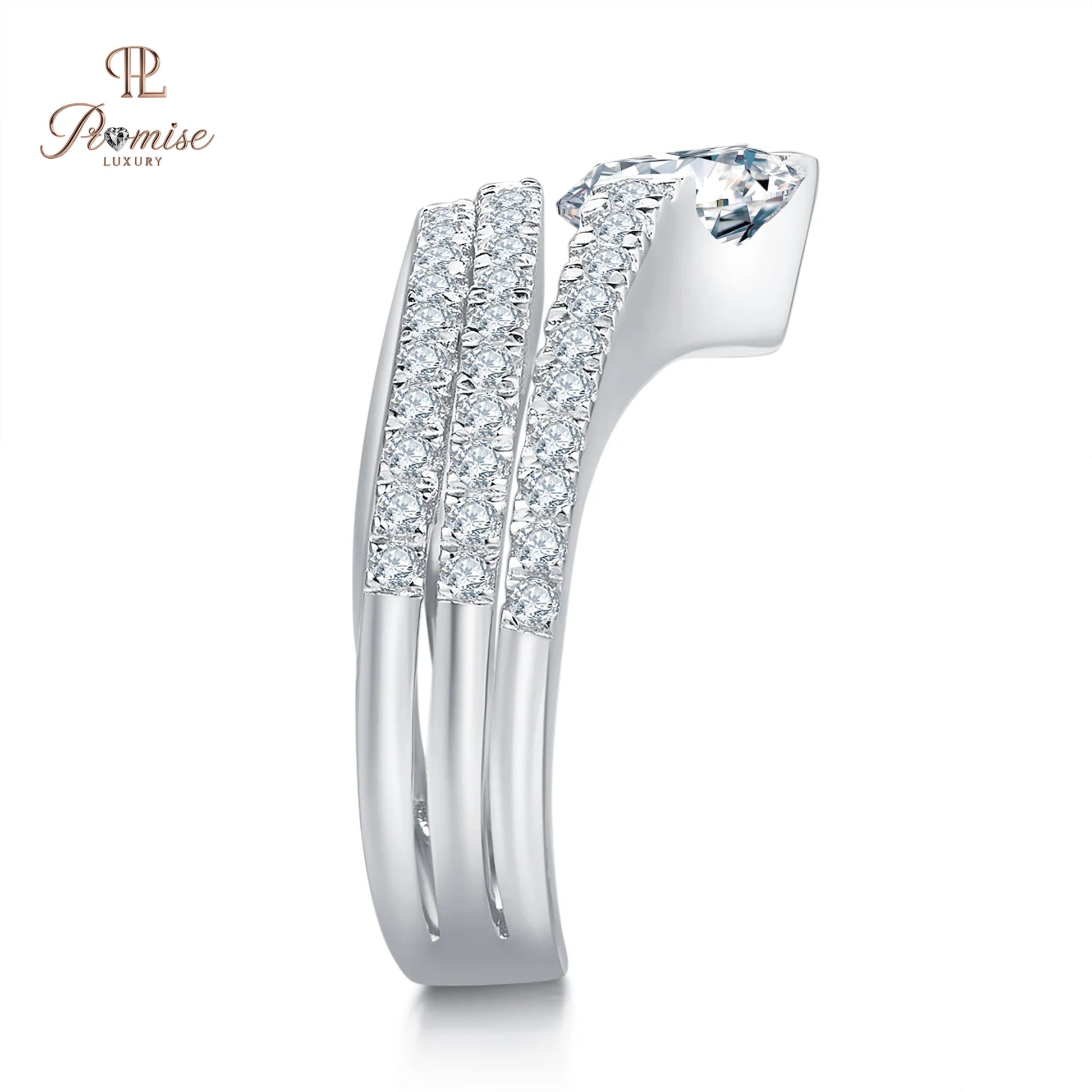 Women’s Unique Feather Round Diamond Ring – Statement Ring