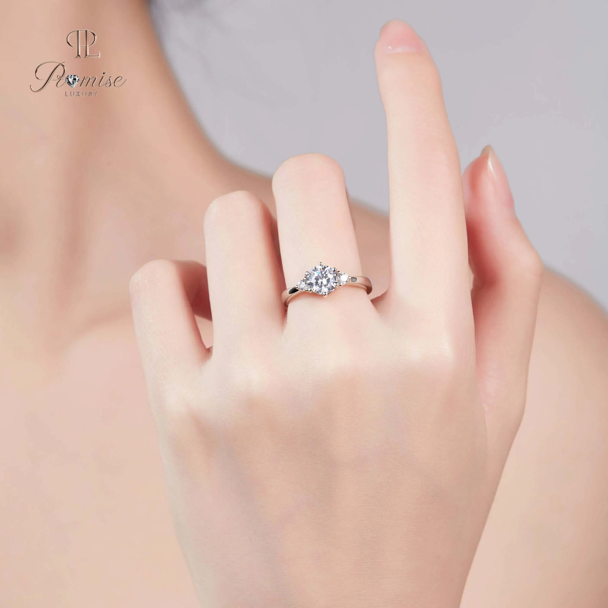 Round Cut Triology Diamond Ring - Elegant Three Stone Engagement Ring For Women