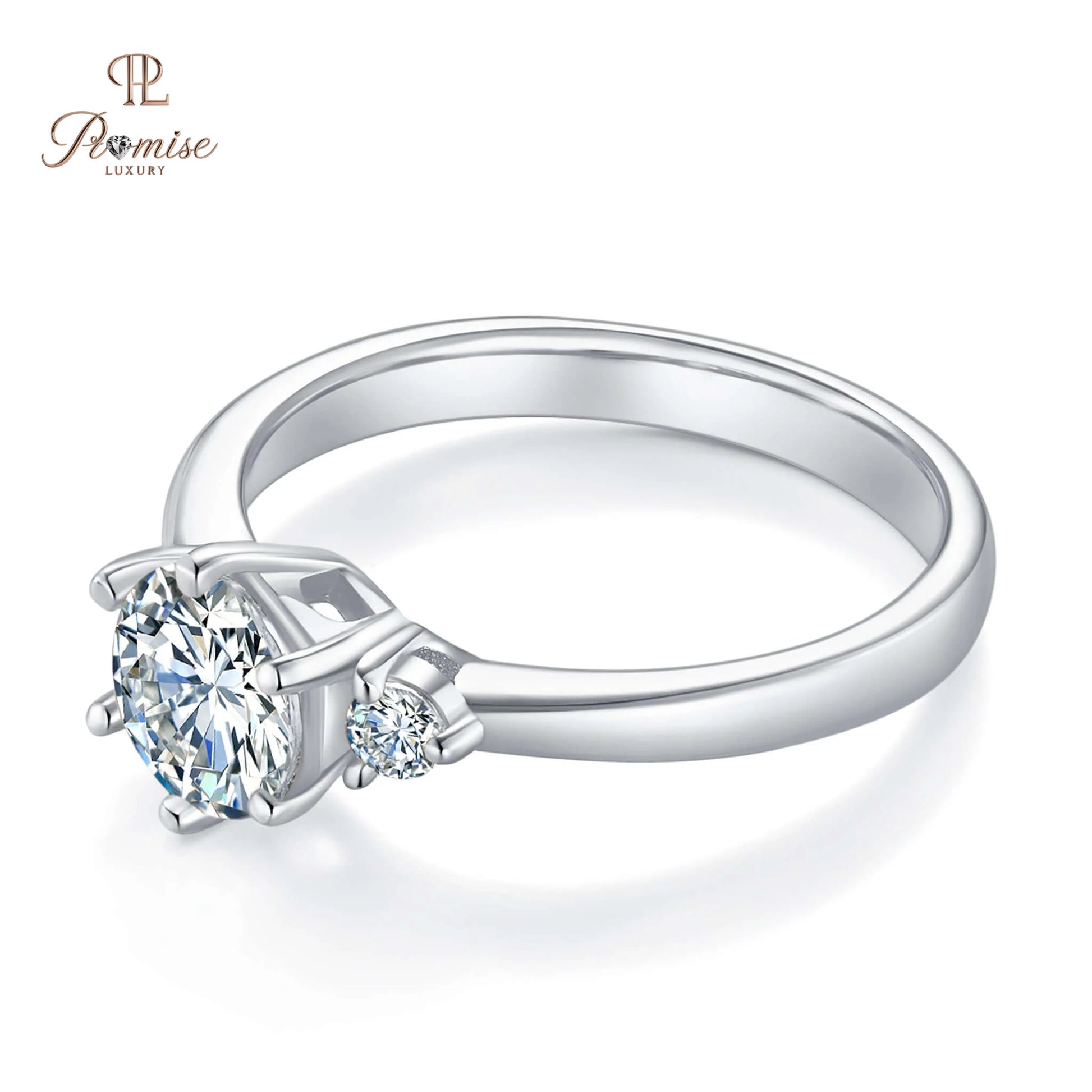 Round Cut Triology Diamond Ring - Elegant Three Stone Engagement Ring For Women
